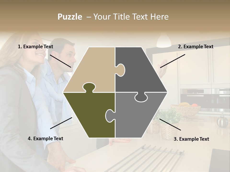 A Group Of People Standing Around A Kitchen Counter PowerPoint Template