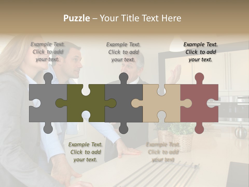 A Group Of People Standing Around A Kitchen Counter PowerPoint Template