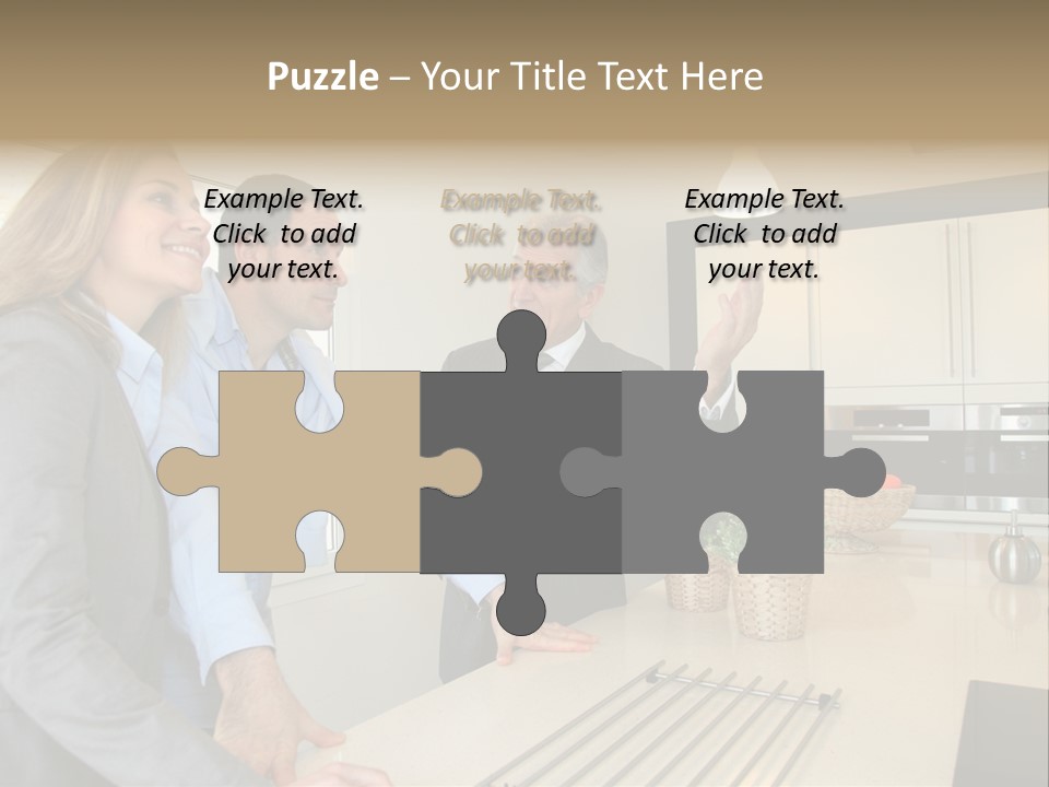 A Group Of People Standing Around A Kitchen Counter PowerPoint Template