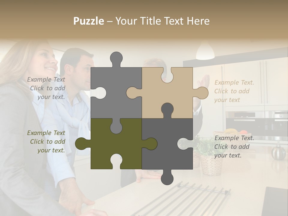 A Group Of People Standing Around A Kitchen Counter PowerPoint Template