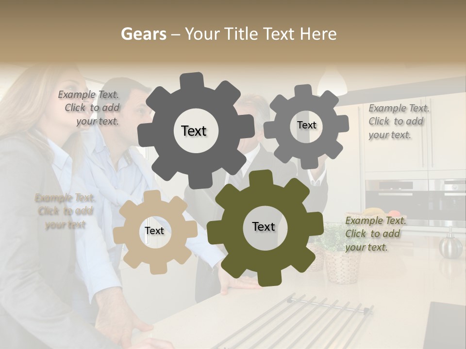 A Group Of People Standing Around A Kitchen Counter PowerPoint Template