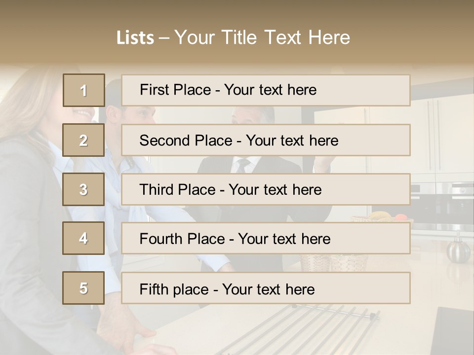 A Group Of People Standing Around A Kitchen Counter PowerPoint Template
