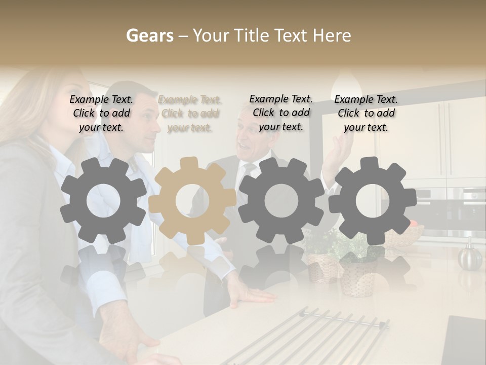 A Group Of People Standing Around A Kitchen Counter PowerPoint Template