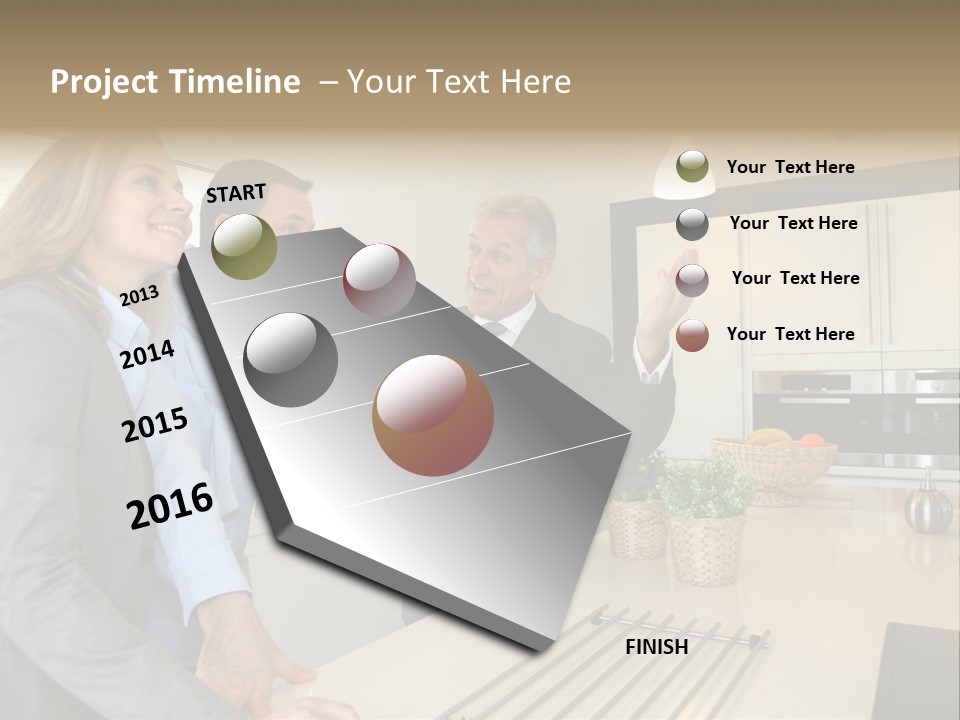 A Group Of People Standing Around A Kitchen Counter PowerPoint Template