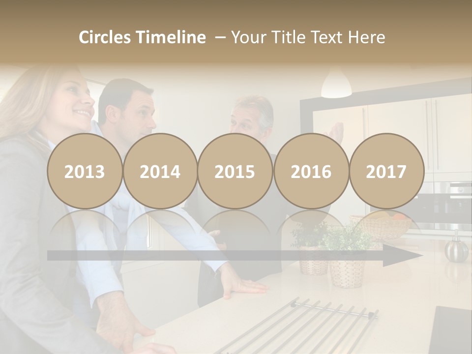 A Group Of People Standing Around A Kitchen Counter PowerPoint Template