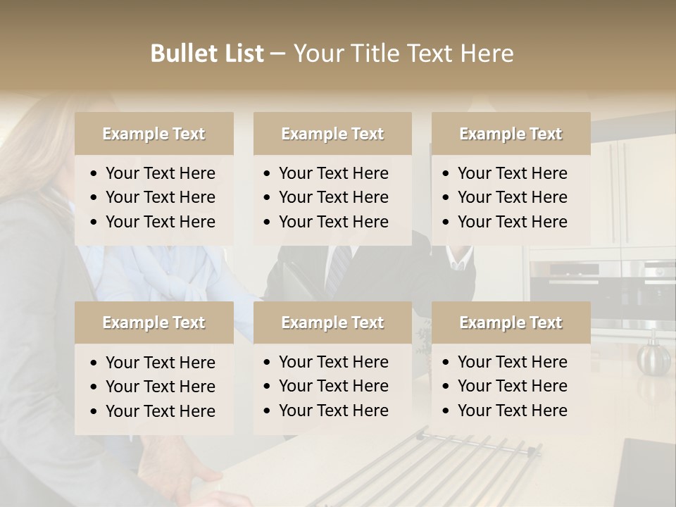A Group Of People Standing Around A Kitchen Counter PowerPoint Template