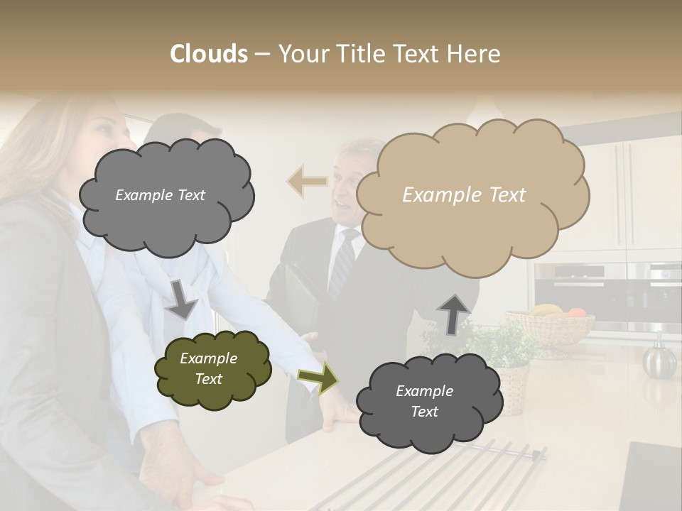 A Group Of People Standing Around A Kitchen Counter PowerPoint Template