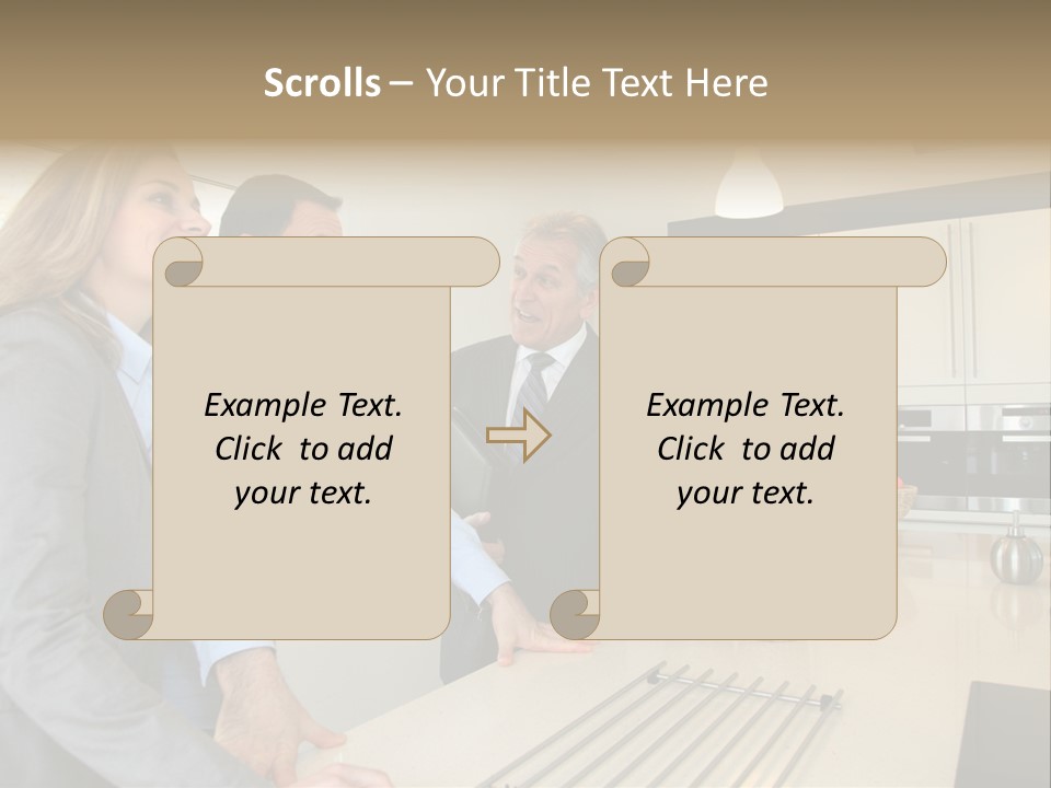 A Group Of People Standing Around A Kitchen Counter PowerPoint Template