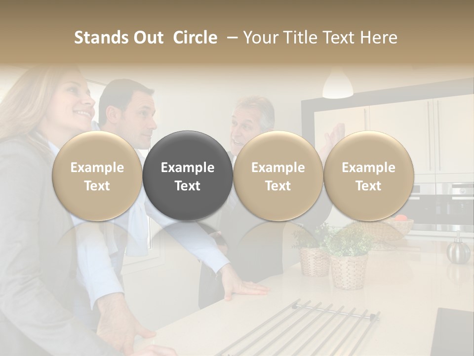 A Group Of People Standing Around A Kitchen Counter PowerPoint Template