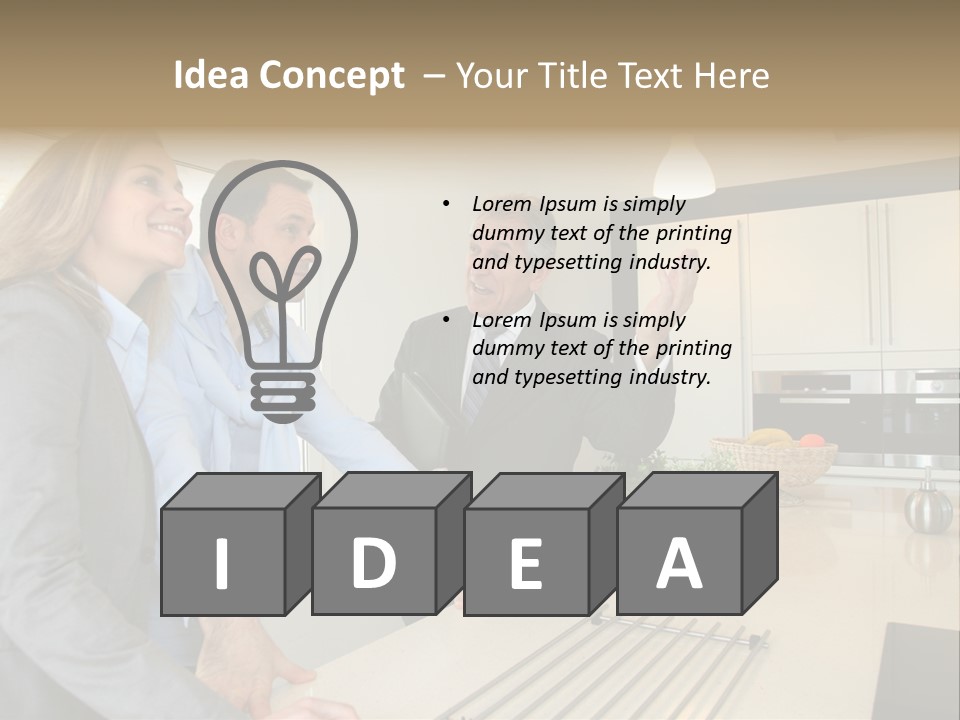 A Group Of People Standing Around A Kitchen Counter PowerPoint Template