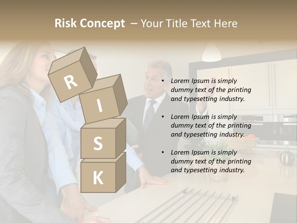 A Group Of People Standing Around A Kitchen Counter PowerPoint Template