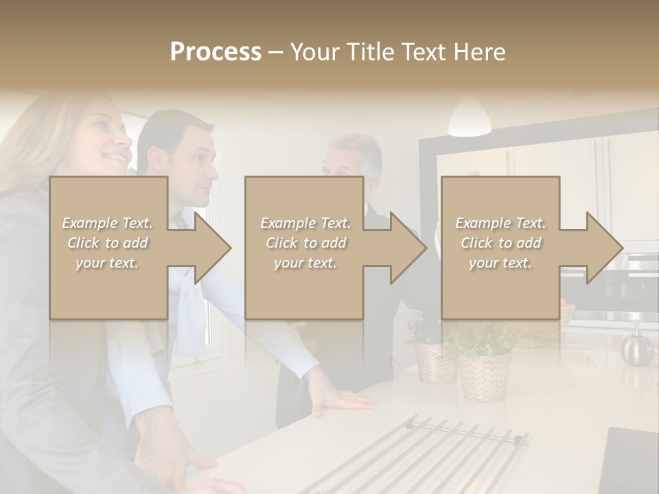 A Group Of People Standing Around A Kitchen Counter PowerPoint Template