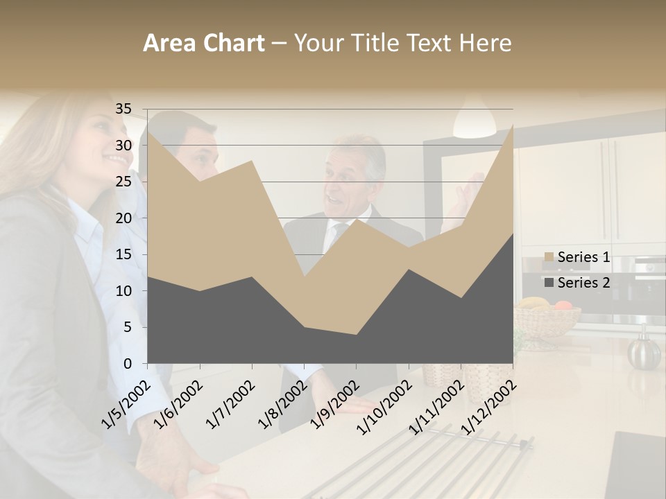 A Group Of People Standing Around A Kitchen Counter PowerPoint Template