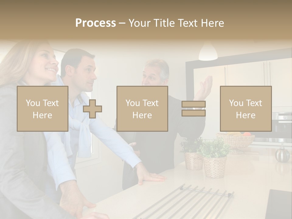 A Group Of People Standing Around A Kitchen Counter PowerPoint Template