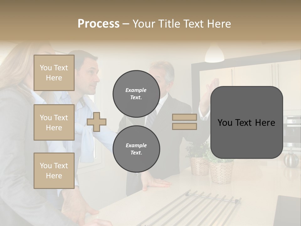A Group Of People Standing Around A Kitchen Counter PowerPoint Template