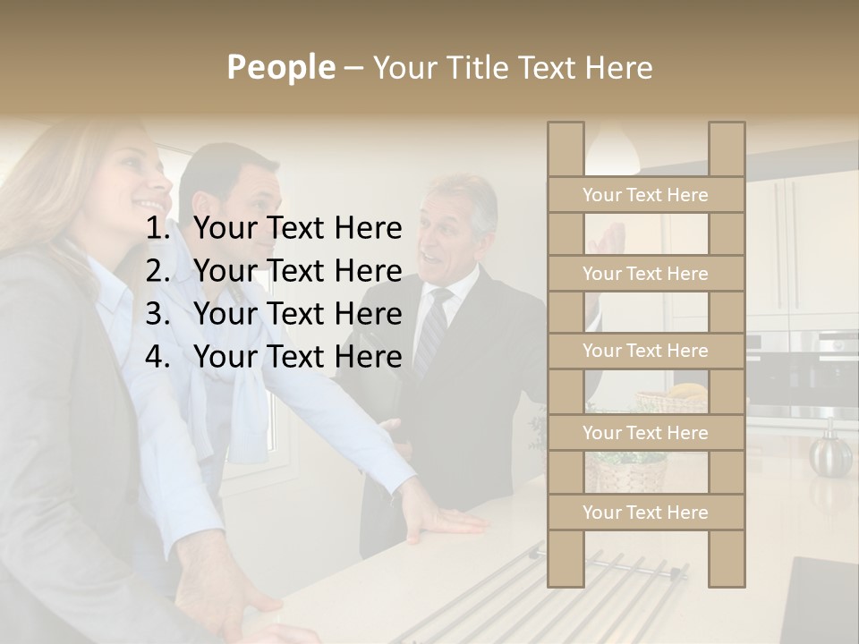A Group Of People Standing Around A Kitchen Counter PowerPoint Template