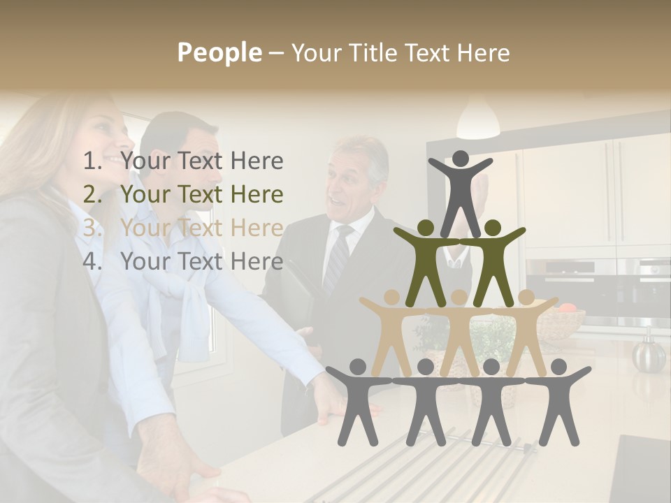 A Group Of People Standing Around A Kitchen Counter PowerPoint Template