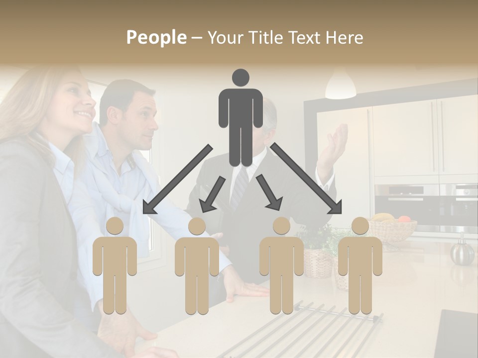 A Group Of People Standing Around A Kitchen Counter PowerPoint Template