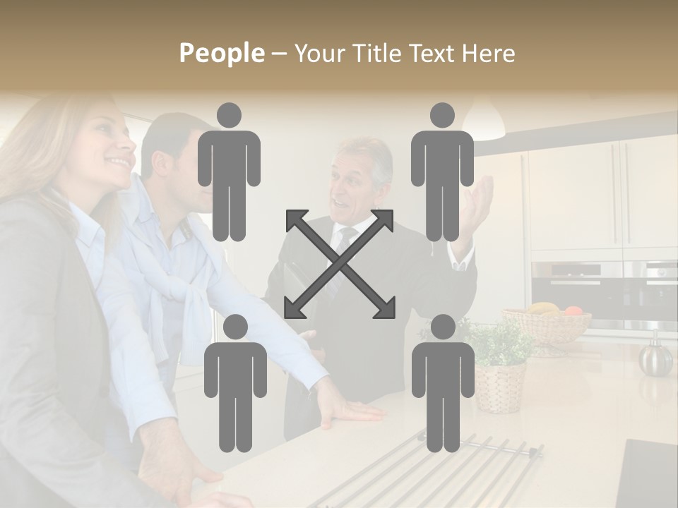 A Group Of People Standing Around A Kitchen Counter PowerPoint Template