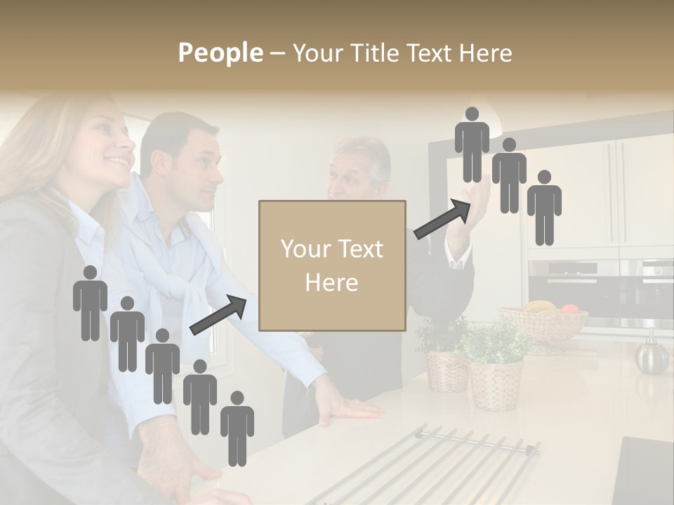 A Group Of People Standing Around A Kitchen Counter PowerPoint Template