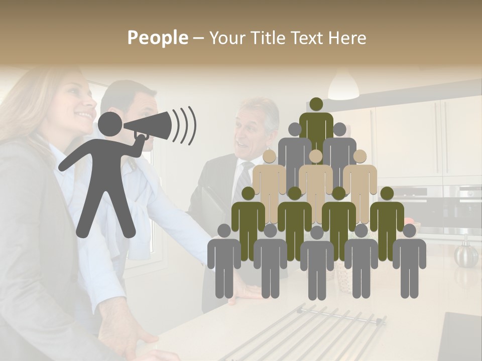 A Group Of People Standing Around A Kitchen Counter PowerPoint Template