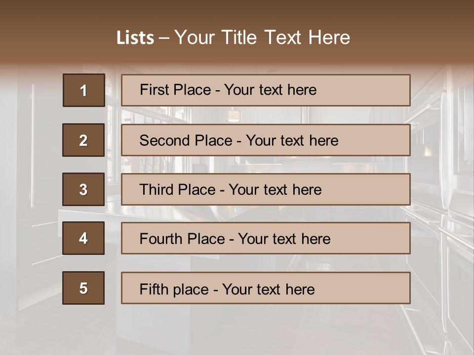 A Modern Kitchen With Stainless Steel Appliances And A Large Window PowerPoint Template