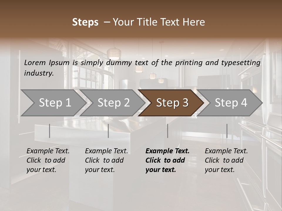 A Modern Kitchen With Stainless Steel Appliances And A Large Window PowerPoint Template