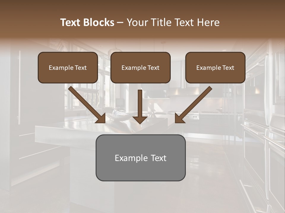 A Modern Kitchen With Stainless Steel Appliances And A Large Window PowerPoint Template