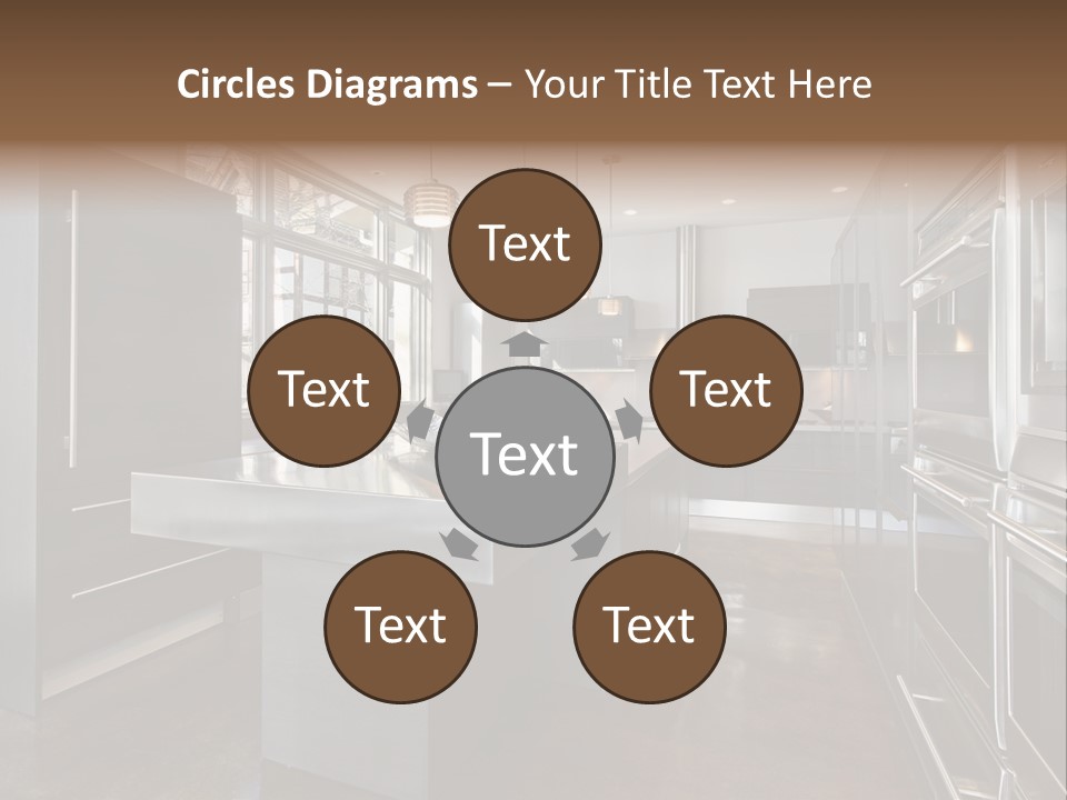 A Modern Kitchen With Stainless Steel Appliances And A Large Window PowerPoint Template