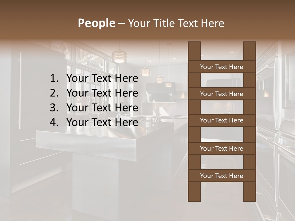 A Modern Kitchen With Stainless Steel Appliances And A Large Window PowerPoint Template