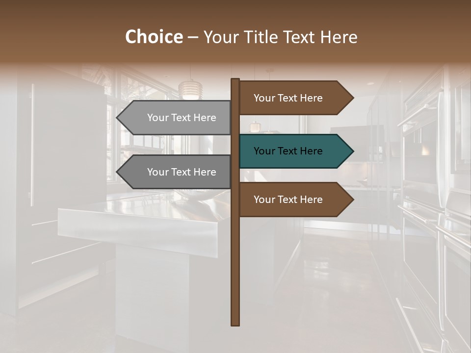 A Modern Kitchen With Stainless Steel Appliances And A Large Window PowerPoint Template