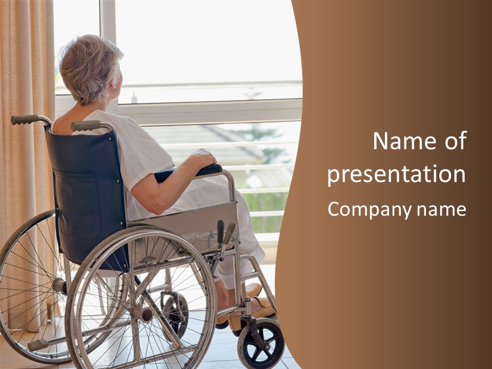 A Woman In A Wheelchair Looking Out A Window PowerPoint Template