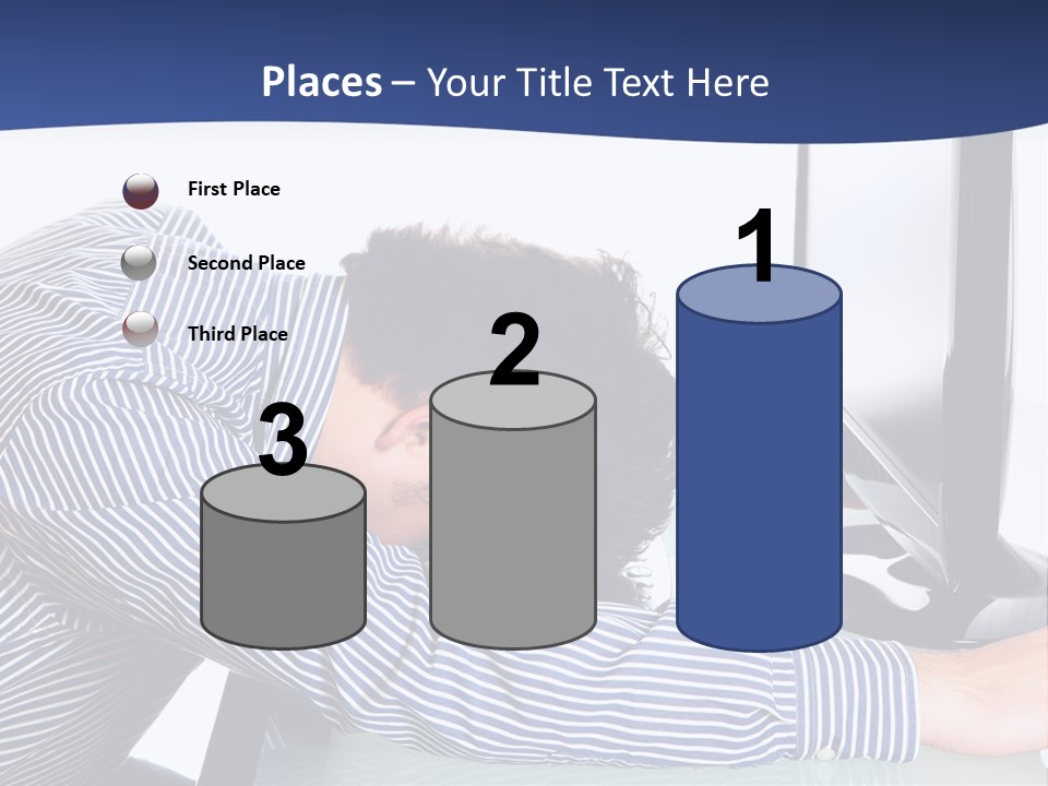 A Man Leaning Over A Computer Monitor With His Head On The Monitor PowerPoint Template