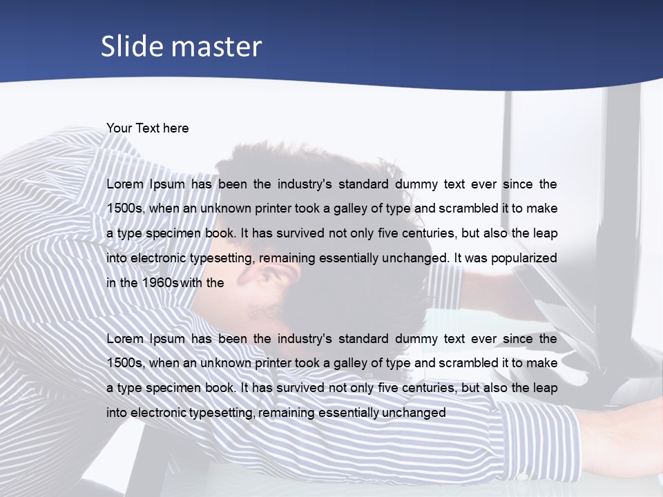 A Man Leaning Over A Computer Monitor With His Head On The Monitor PowerPoint Template