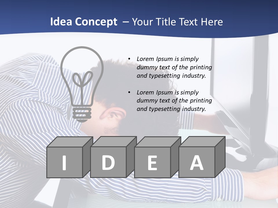 A Man Leaning Over A Computer Monitor With His Head On The Monitor PowerPoint Template