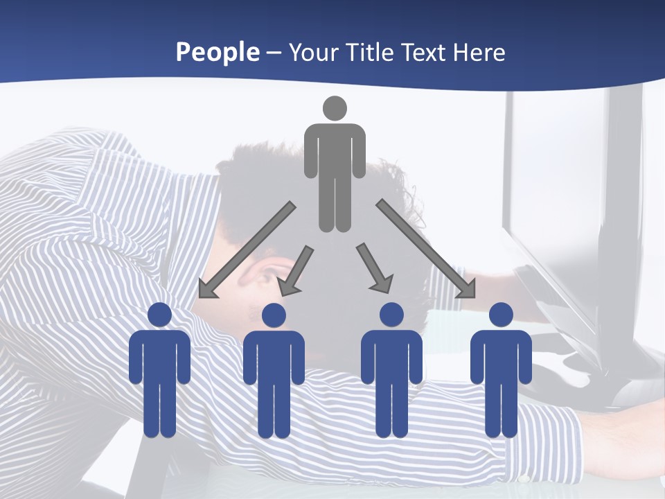 A Man Leaning Over A Computer Monitor With His Head On The Monitor PowerPoint Template