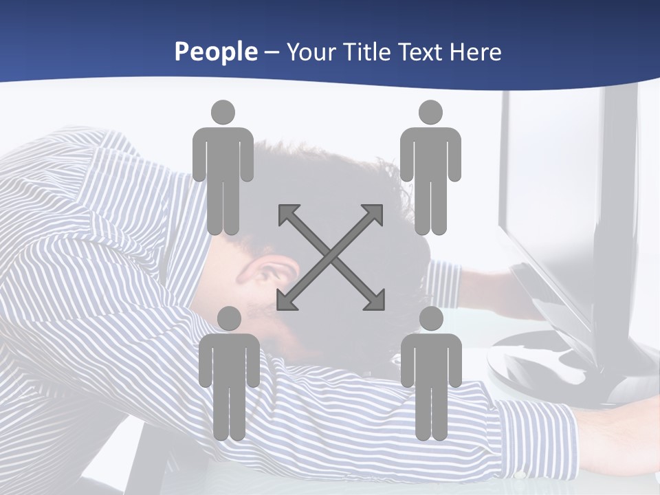 A Man Leaning Over A Computer Monitor With His Head On The Monitor PowerPoint Template