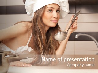 A Woman In A Chef's Hat Is Holding A Spoon PowerPoint Template