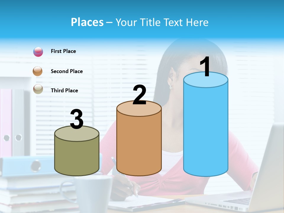 A Woman Sitting At A Desk With A Laptop PowerPoint Template