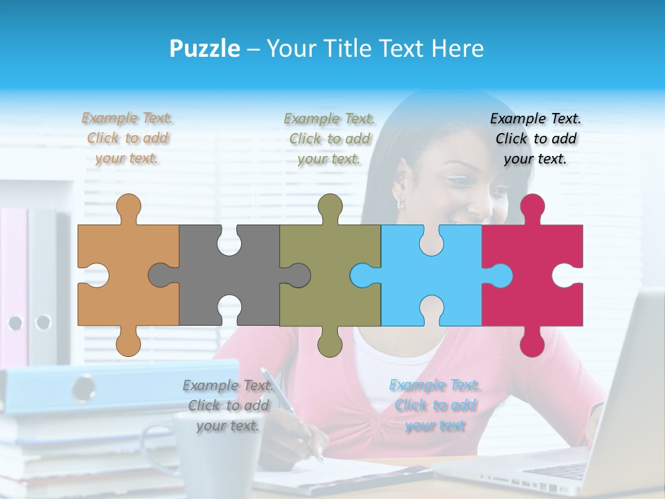 A Woman Sitting At A Desk With A Laptop PowerPoint Template