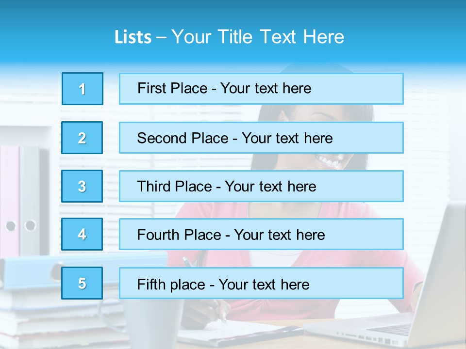A Woman Sitting At A Desk With A Laptop PowerPoint Template
