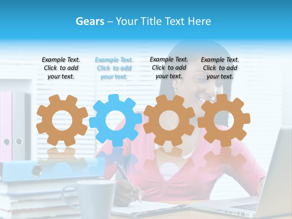 A Woman Sitting At A Desk With A Laptop PowerPoint Template