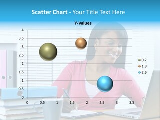 A Woman Sitting At A Desk With A Laptop PowerPoint Template