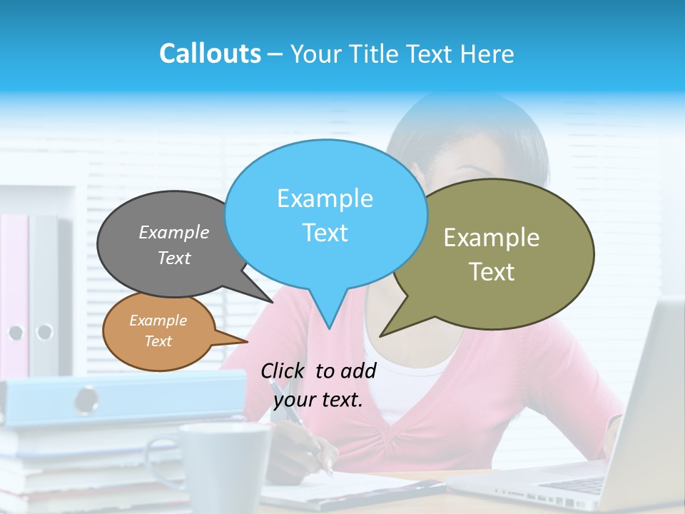 A Woman Sitting At A Desk With A Laptop PowerPoint Template