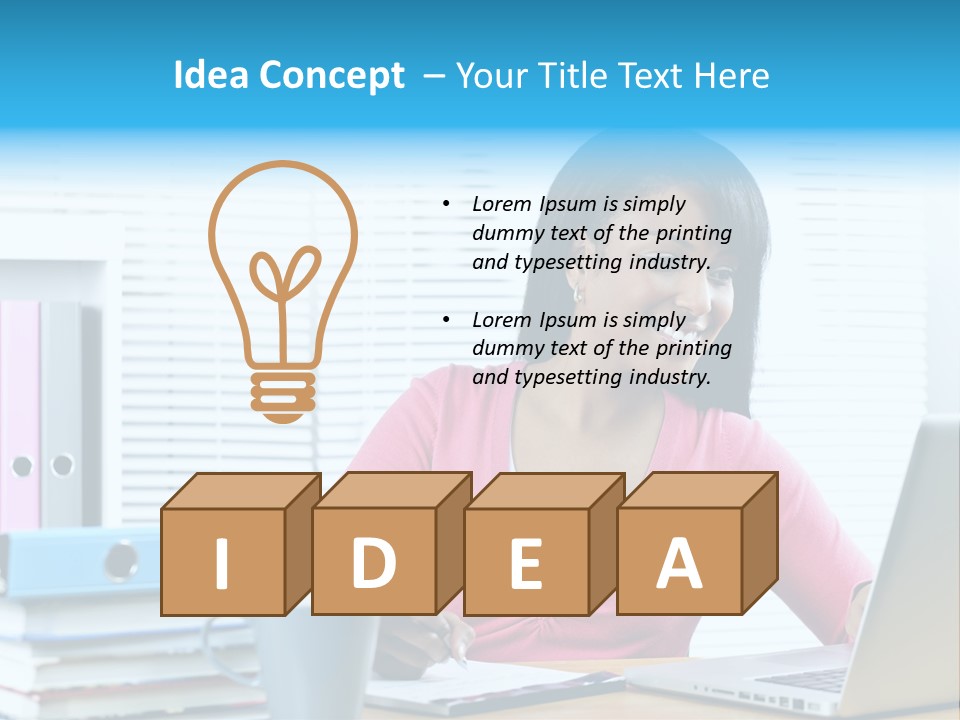 A Woman Sitting At A Desk With A Laptop PowerPoint Template