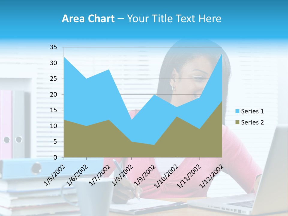 A Woman Sitting At A Desk With A Laptop PowerPoint Template