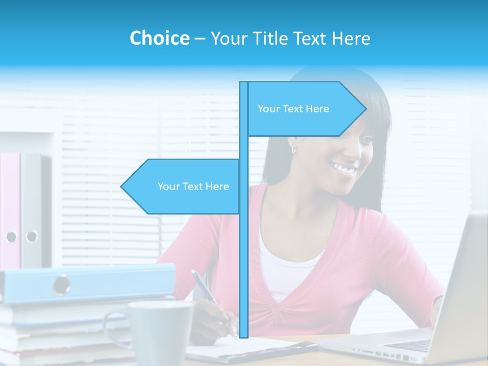 A Woman Sitting At A Desk With A Laptop PowerPoint Template