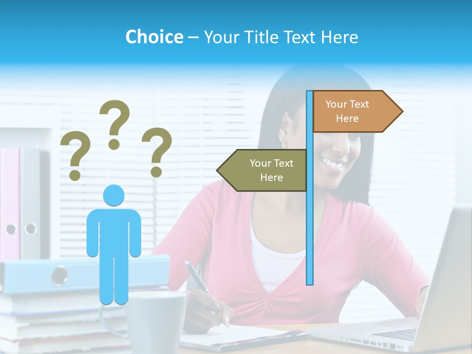 A Woman Sitting At A Desk With A Laptop PowerPoint Template