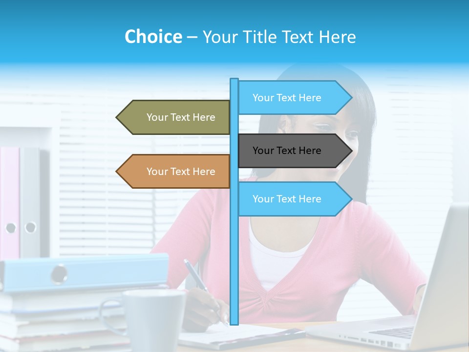 A Woman Sitting At A Desk With A Laptop PowerPoint Template