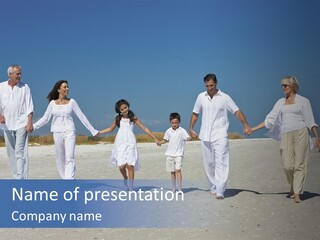 A Family Walking On The Beach Holding Hands PowerPoint Template